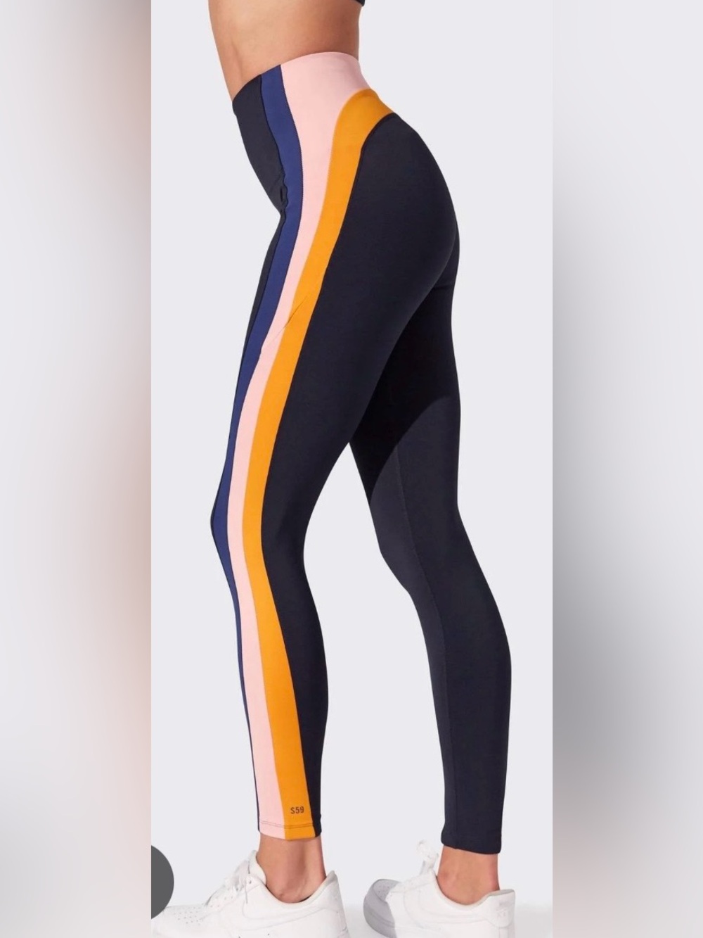 Splits59 Bella High Waist Side Stripe Leggings Navy Blue Orange Pink Women Small